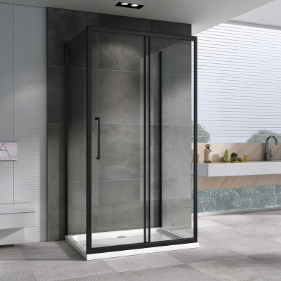 Душевой уголок ABBER Schwarzer Diamant AG30170BH-S100B-S100B 100х170 прямоугольный, профиль черный, прозрачное стекло фото в интернет-магазине Русалия