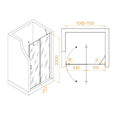 Душевая дверь RGW HO-014Gr 1100, стекло прозрачное, профиль серый фото в интернет-магазине Русалия