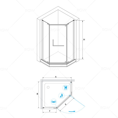 Душевой уголок трапеция 100х100 HO-081B черный профиль RGW фото в интернет-магазине Русалия