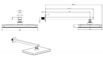 Верхний душ настенный 305х205мм AQUATEK, матовый черный AQ2081MB фото в интернет-магазине Русалия