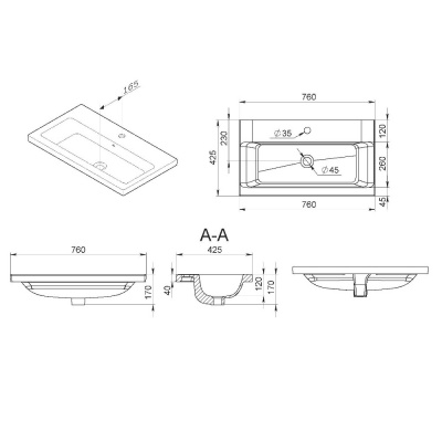 M90WCC0752BM GEM, Раковина мебельная, керамическая, 75 см, встроенная, цвет: черный матовый Am.Pm фото в интернет-магазине Русалия