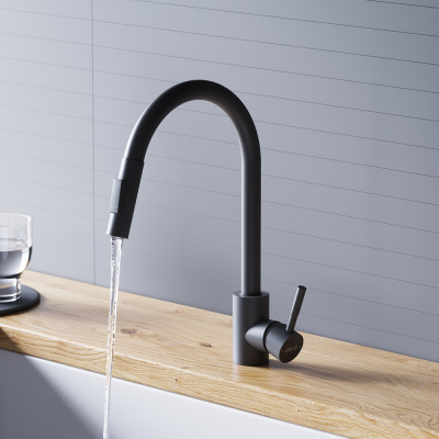D3007522 Logic Кухонный смеситель  с вытягивающимся изливом, черный фото в интернет-магазине Русалия