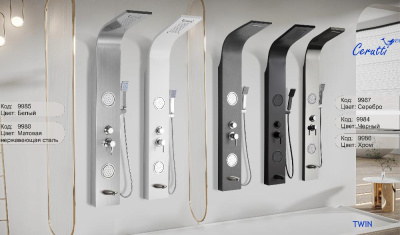 Панель TWIN BK душевая из нержавеющей стали с форсунками Ceruttispa CT9984, цвет черный фото в интернет-магазине Русалия