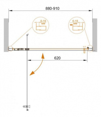 Распашная дверь для душа 90 ECO-O-BA-1-90-P-Cr Cezares фото в интернет-магазине Русалия