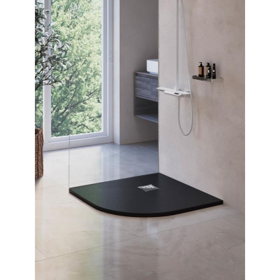 Каменный душевой поддон полукруглый RGW ST/R-G Графит  1000x1000 фото в интернет-магазине Русалия