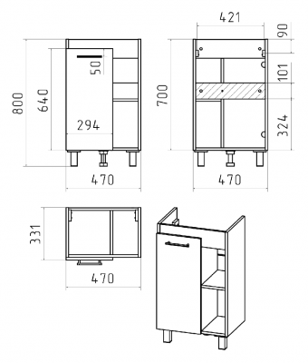 Тумба Крафт 50 с раковиной Cersanit Moduo Slim 50 Misty фото в интернет-магазине Русалия