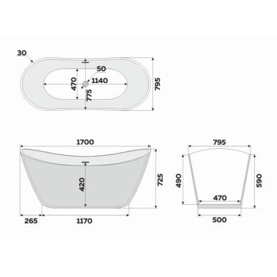 Ванна отдельностоящая акриловая Delice Provanse 170х80 черная матовая DLR440102Bk фото в интернет-магазине Русалия