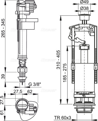 Комплект сливной и заливной арматуры SA2000SK 1/2" CHROM Alcaplast фото в интернет-магазине Русалия