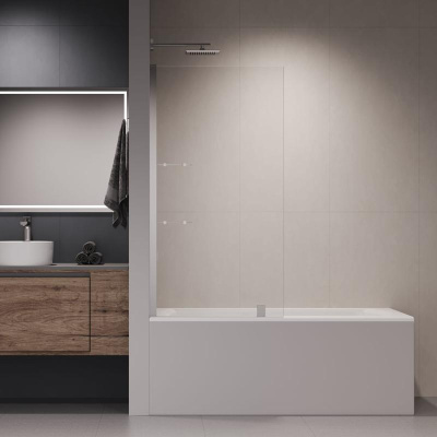 Шторка на ванну с полкой RGW SC-53, стекло прозрачное, профиль хром фото в интернет-магазине Русалия