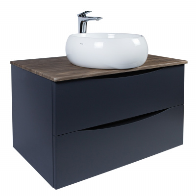 Тумба подвесная 80см серая матовая со столешницей под дерево BOND Cube T09807 без раковины фото в интернет-магазине Русалия