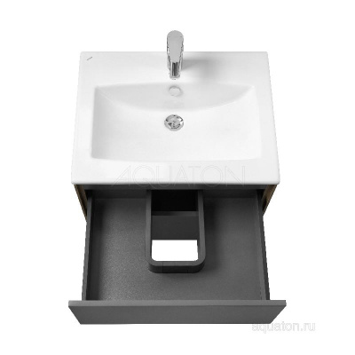 Тумба под раковину AQUATON Сохо 60 дуб веллингтон, графит софт 1A258001AJA00 фото в интернет-магазине Русалия