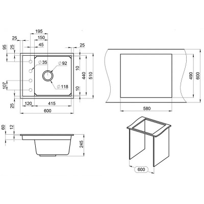 Кухонная мойка GRANULA Kitchen Space (6004, ШВАРЦ) фото в интернет-магазине Русалия