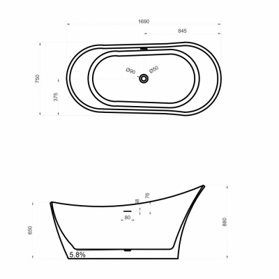 Ванна из искусственного камня ABBER Stein AS9618 белая матовая 169х75х88 см фото в интернет-магазине Русалия