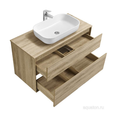 Тумба под раковину AQUATON Либерти 100 2 ящика, дуб эльвезия 1A279601LYC70 фото в интернет-магазине Русалия
