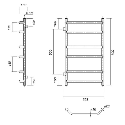 Водяной полотенцесушитель Лаура П6 500x800-500 АБР, античная бронза Domoterm фото в интернет-магазине Русалия