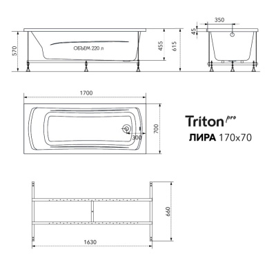 Ванна акриловая Лира 170 Щ0000070220 Тритон фото в интернет-магазине Русалия