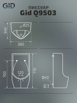 Подвесной писсуар Gid Q9503 91107 белый 38x34x77 фото в интернет-магазине Русалия