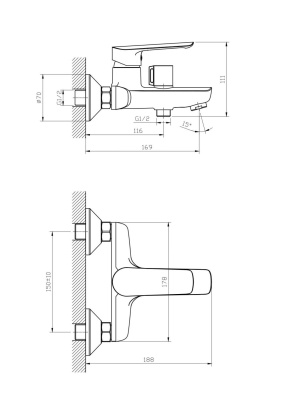 Смеситель ESKO для ванны без аксессуаров Lagos (LG 54) фото в интернет-магазине Русалия