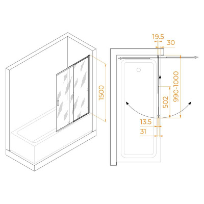 Шторка на ванну RGW SC-40B, стекло прозрачное, профиль черный фото в интернет-магазине Русалия