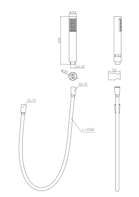 Ручной душ со шлангом и держателем  UNO UNO-DFS-NERO  Belbagno фото в интернет-магазине Русалия