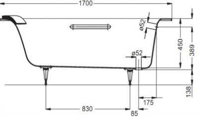 Чугунная ванна JACOB DELAFON BIOVE E2938 170х75 с отверстиями под ручки фото в интернет-магазине Русалия