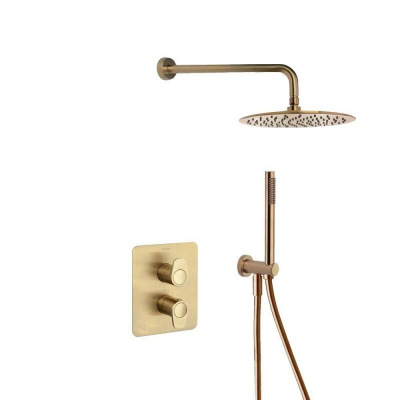 Встраиваемая термостатическая душевая система с тропическим душем и душевым комплектом ALEXIA K3687011OC золото брашированное Ramon Soler фото в интернет-магазине Русалия