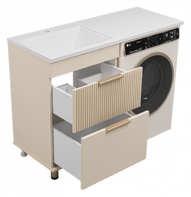 Тумба Enfida 60 под стиральную машину (бежевая) с раковиной Эстет Даллас 120 левая Brevita фото в интернет-магазине Русалия