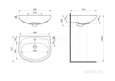 Раковина Santek Анимо 60 отверстие под смеситель 1WH110508 фото в интернет-магазине Русалия