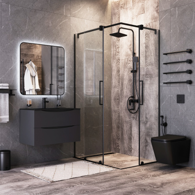 BOND F04-108 Унитаз подвесной безободковый черный с сиденьем с микролифтом фото в интернет-магазине Русалия