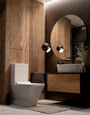 AQM1005 Унитаз напольный Rimless c сиденьем SoftClose, горизонтальный выпуск. 620x345x415мм AQUAme фото в интернет-магазине Русалия