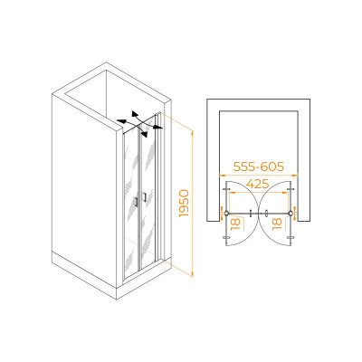 Душевая дверь RGW PA-104 600, стекло прозрачное, профиль хром фото в интернет-магазине Русалия