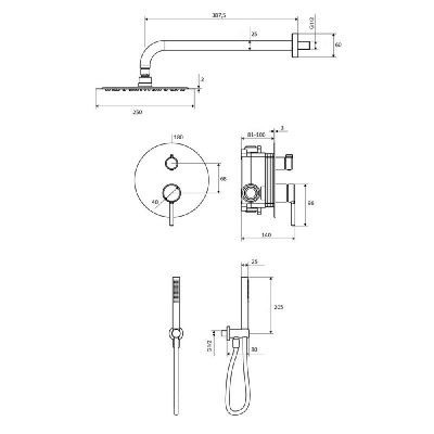 Система для душа скрытого монтажа EXCELLENT Pi AREX.SET.1247CR (хром) фото в интернет-магазине Русалия