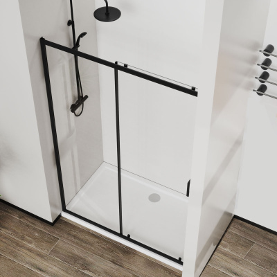 Душевая дверь City VDS-5CT110CLB, 1100, черный, стекло прозрачное Vincea фото в интернет-магазине Русалия