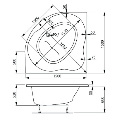 Акриловая ванна VAGNERPLAST PLEJADA 150x150 VPBA150PLE3X-04 фото в интернет-магазине Русалия