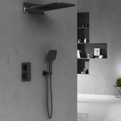 Душевой комплект VSFW-103TMB термостатический встраиваемый, двухрежимный, черный Vincea фото в интернет-магазине Русалия