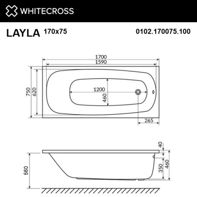 Акриловая ванна WHITECROSS Layla 170x75 акрил 0102.170075.100 фото в интернет-магазине Русалия
