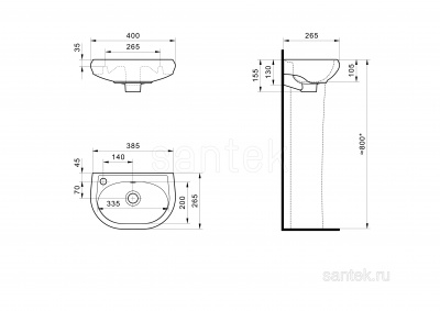 Раковина Santek Бриз 40 отверстие под смеситель слева 1WH110442 фото в интернет-магазине Русалия Раковина Santek Бриз 40 отверстие под смеситель слева 1WH110442 фото в интернет-магазине Русалия