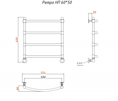 Полотенцесушитель водяной Ретро НП 60*50 Тругор фото в интернет-магазине Русалия