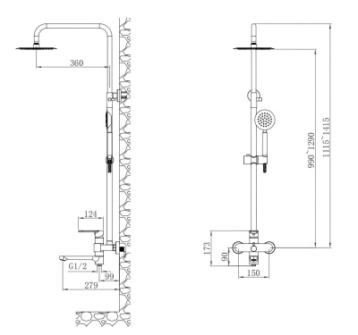 Душевая система со смесителем ESKO Orlando (ST250OL) фото в интернет-магазине Русалия