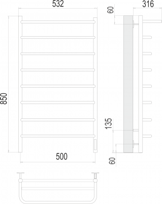 Электрический полотенцесушитель Полка П8 500х850  4670078524836 Terminus фото в интернет-магазине Русалия