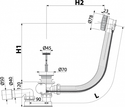 Слив-перелив полу-автоматический для ванны A55ANTIC Alcaplast фото в интернет-магазине Русалия