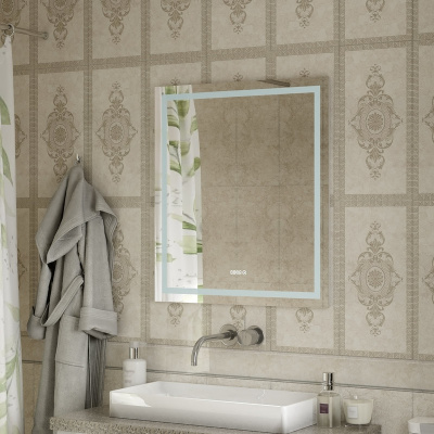 Зеркало с подсветкой Verte 800х900 часы (по центру), датчик движения ЗЛП630 Continent фото в интернет-магазине Русалия