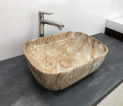 Раковина накладная прямоугольная под бежевый камень MNC 548 CeramaLux фото в интернет-магазине Русалия