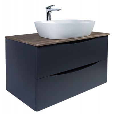 Тумба подвесная 80см серая матовая со столешницей под дерево BOND Cube T09807 без раковины фото в интернет-магазине Русалия