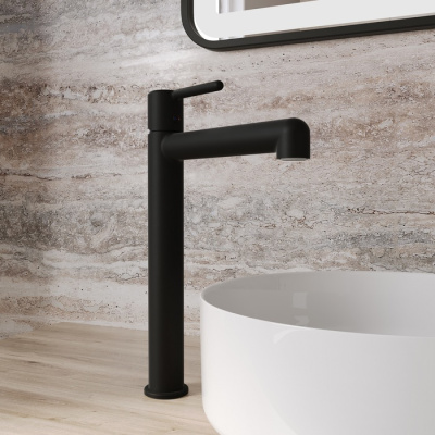 Смеситель для настольного умывальника, черный матовый, Aiger, IDDIS (AIGBL01i01) фото в интернет-магазине Русалия