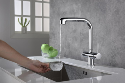 Смеситель для кухни с подключением фильтра и выдвижной лейкой Timo Saona хром (2346/00FL) фото в интернет-магазине Русалия