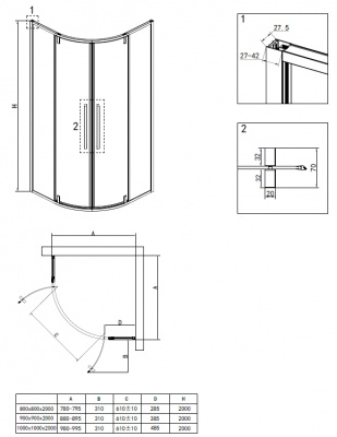 Душевой уголок 90х90 SV-53 полукруг RGW фото в интернет-магазине Русалия