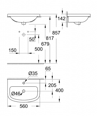 Раковина врезная Bau Ceramic 55 см 39422000 Grohe фото в интернет-магазине Русалия