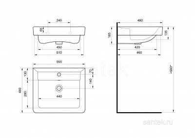Раковина Santek Тигода 55 отверстие под смеситель 1WH302126 фото в интернет-магазине Русалия