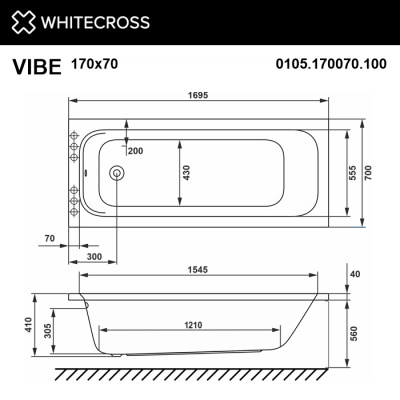 Акриловая ванна WHITECROSS Vibe 170x70 акрил 0105.170070.100 фото в интернет-магазине Русалия